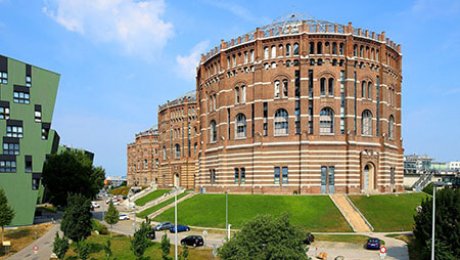 Gasometer Vienna by Bwag is used under CC BY-SA 4.0 / Enhanced slightly from original